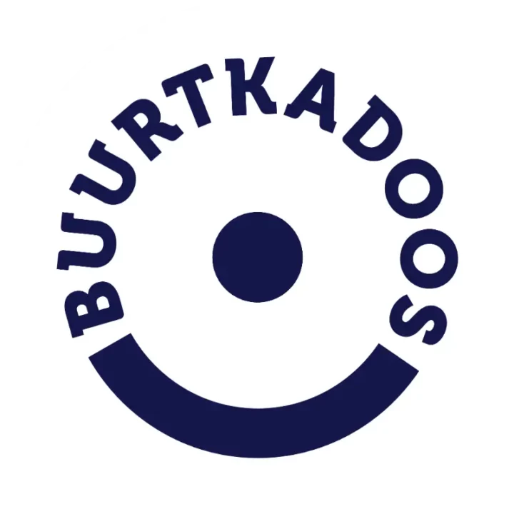 BuurtKadoos logo in dark blue, featuring the brand name curved around a circular smiley face design.